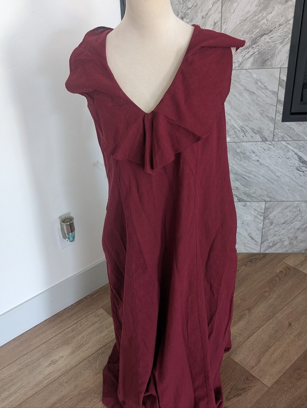 Universal Thread Burgundy Maxi Dress with Ruffle V-Neck